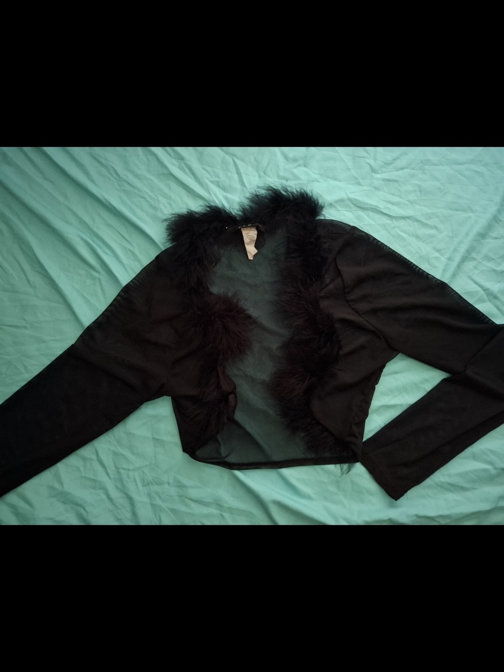 Windsor Black Faux-Fur Trim Cropped Shrug